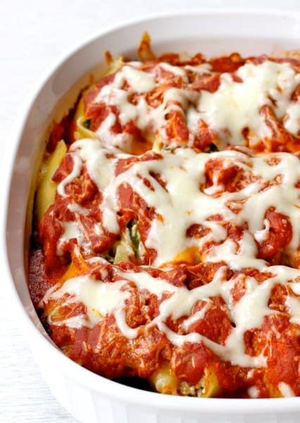 Stuffed Shells recipe in a baking dish