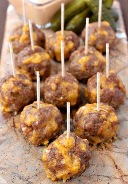 Cheeseburger Meatballs are a ground beef appetizer with cheese and reilsh