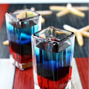 layered red, white and blue shots