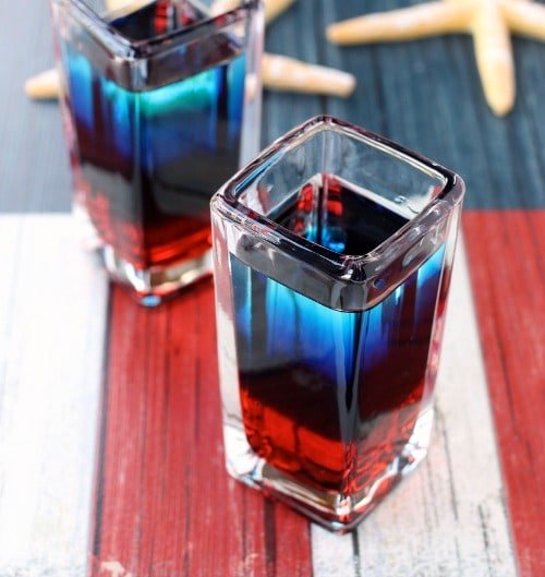 red white and blue shots for July Fourth
