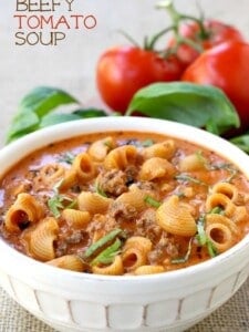 Beefy Tomato Soup is a total comfort dinner, full of pasta and beef in a creamy tomato broth!