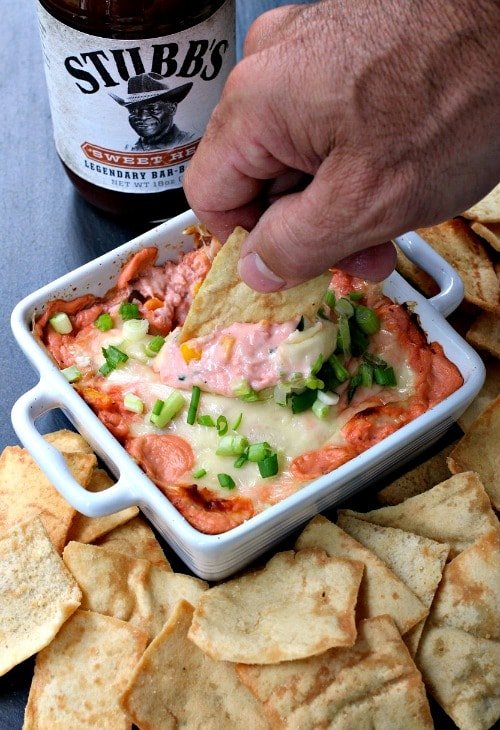 Cheesy BBQ Chicken Dip dipping