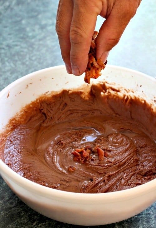 Whiskey Bacon Brownies on board batter