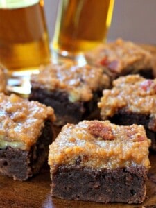 brownies in a plate with whiskey shots