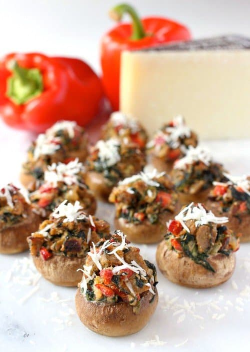 Italian Meatball Stuffed Mushrooms on marble