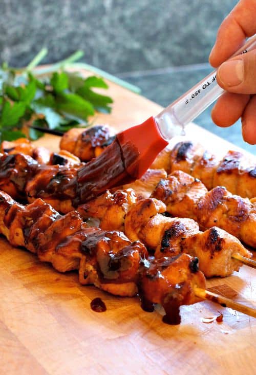 Honey BBQ Chicken Kabobs basting