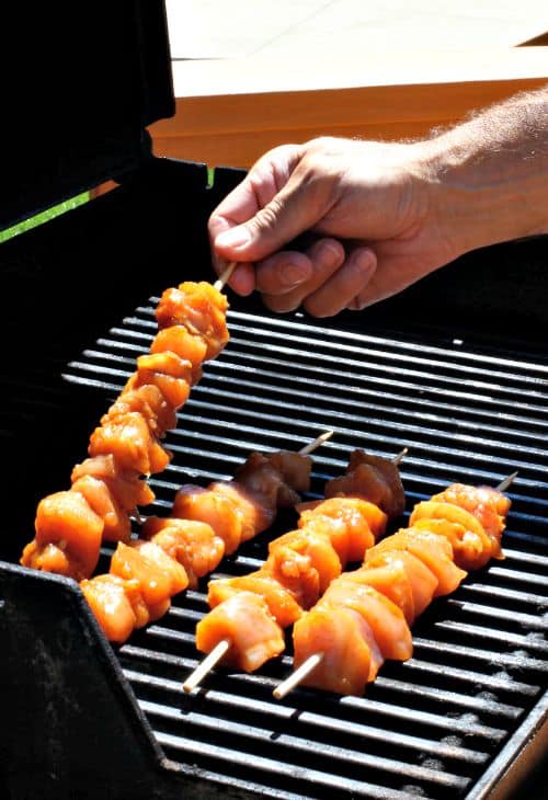 Honey BBQ Chicken Kabobs on grill