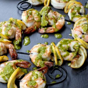 shrimp kabobs with basil pesto