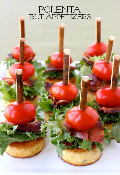 Polenta BLT Appetizers on marble board