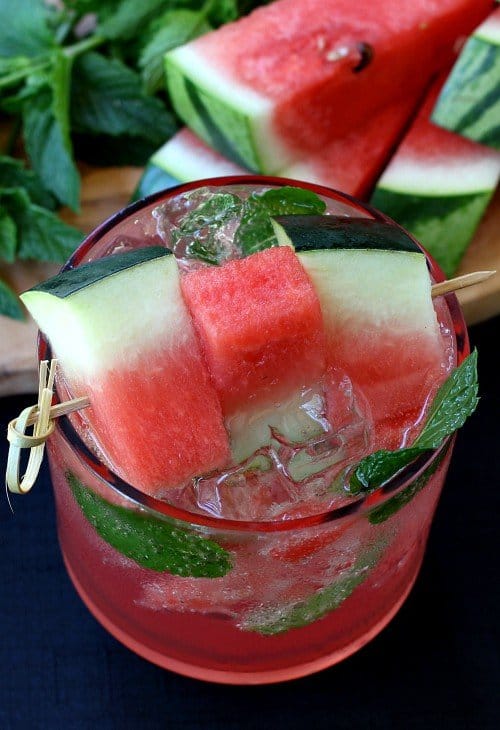 A Watermelon Vodka Cocktail is a refreshing drink that's great for sipping on a warm day! watermelon-mint-spritzer-top