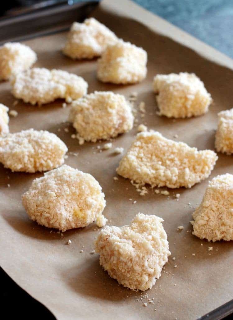 Fish Nuggets with Bang Bang Sauce going into the oven