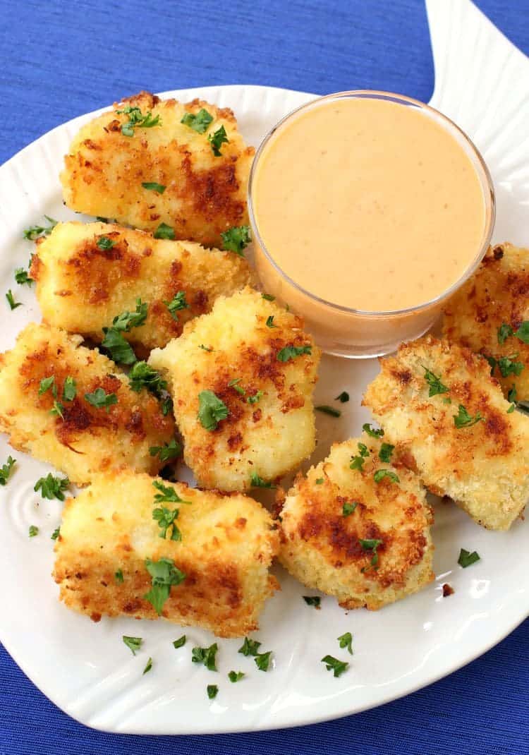 Fish Nuggets with Bang Bang Sauce on platter