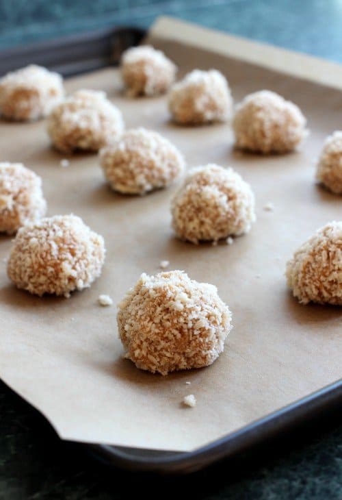 Chicken meatball recipe on baking sheet