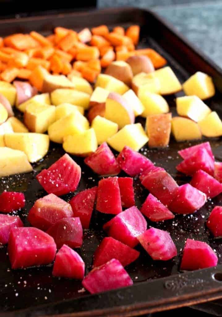 Roasted Vegetable Chowder with Kielbasa sheet pan
