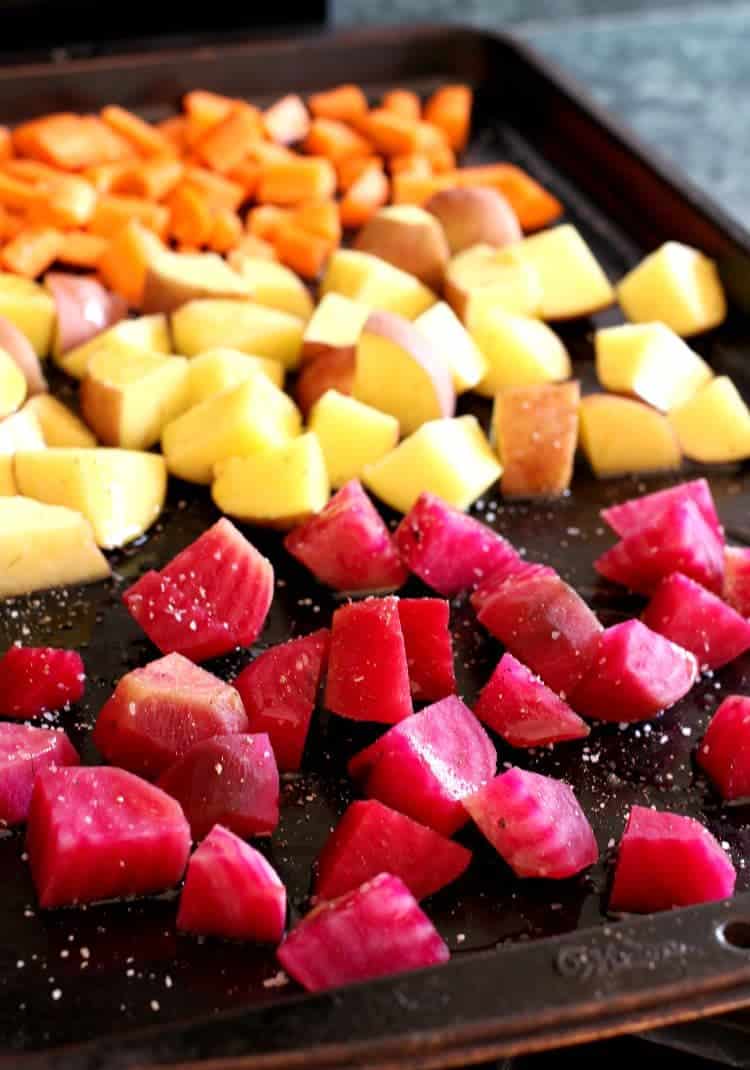 Roasted Vegetable Chowder with Kielbasa sheet pan
