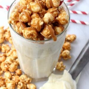 milkshake with caramel corn on top