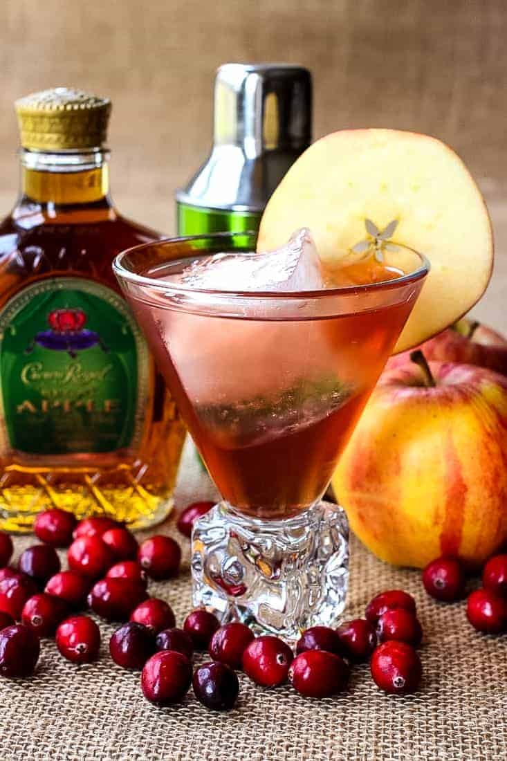 Crown Apple Cocktail with crown royal apple bottle and garnish