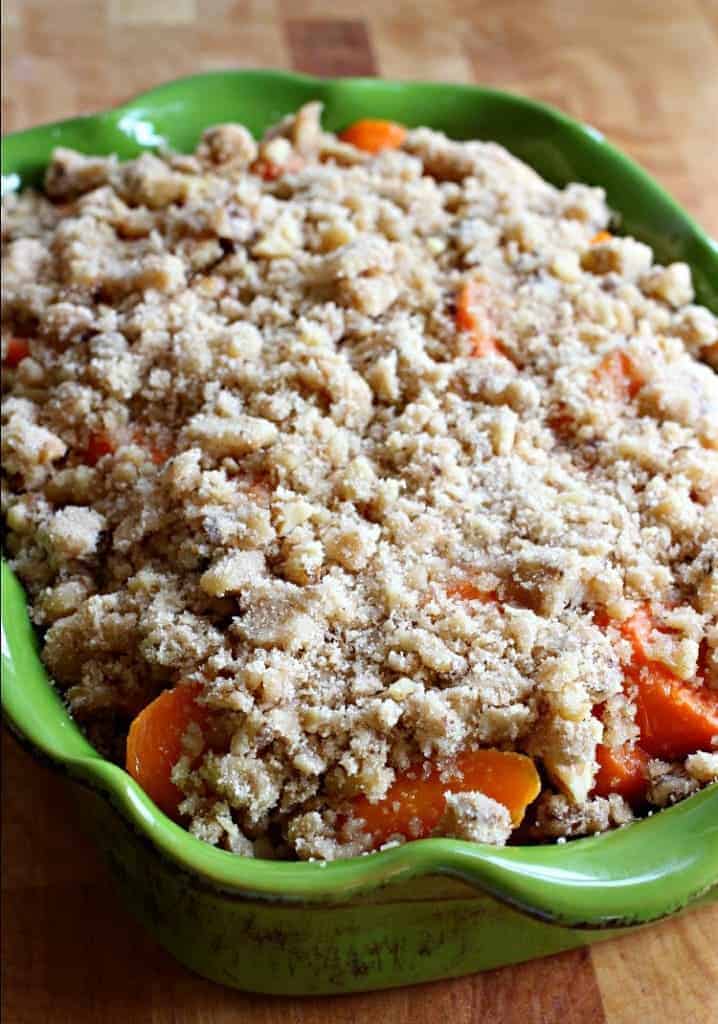 Carrots topped with streusel before baking