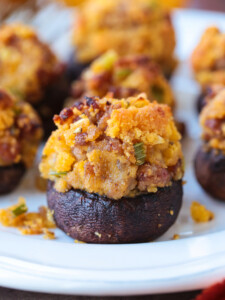 mushroom cap stuffed with cornbread and sausage