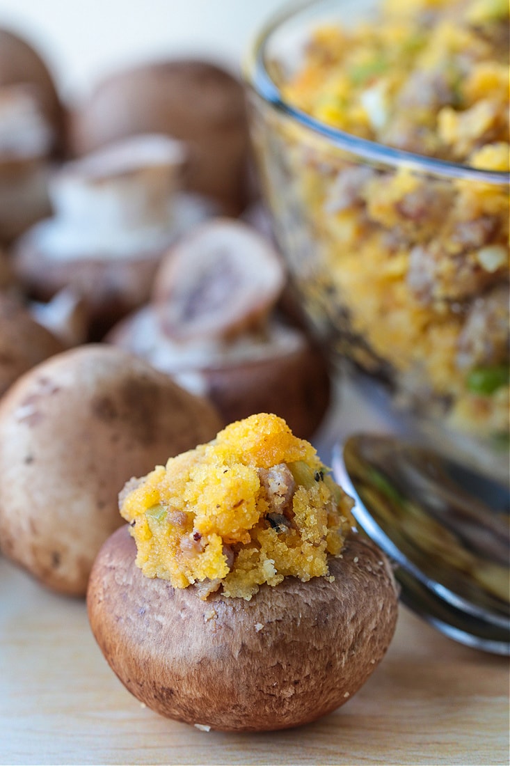 stuffed mushroom with spoon for filling