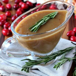 homemade turkey gravy with fresh rosemary