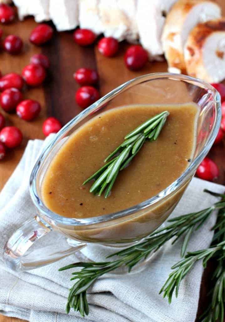 gravy recipe in a gravy boat with fresh rosemary