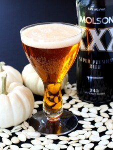 pumpkin beer cocktail with white pumpkins