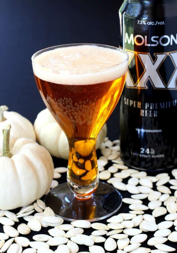 pumpkin beer cocktail with white pumpkins