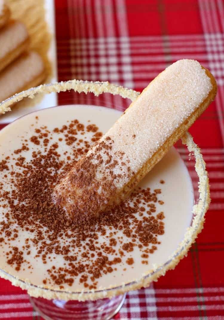 A creamy, sweet dessert cocktail that's perfect for the holidays! Make this Tiramisu Martini instead of dessert, or serve it with dessert! tiramisu-martini-top