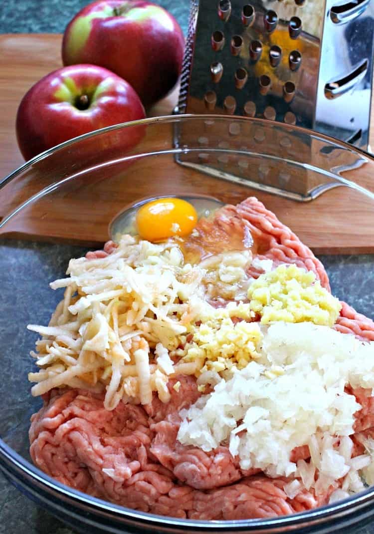 Make this Turkey Meatball Appetizer for your next party or holiday! An easy to make, make ahead appetizer recipe that everyone will love! turkey-apple-meatballs-whiskey-glaze-process