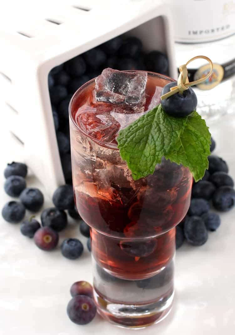 This Blueberry Vodka Seltzer recipe is so light and refreshing! An easy sipping cocktail that's super customizable to your liking! blueberry-vodka-cooler-top