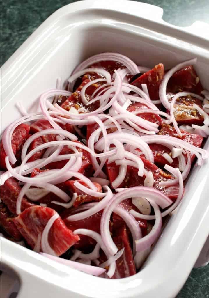 Slow Cooker Shaking Beef is a slow cooker recipe made with beef and onions