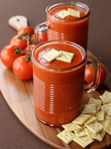 Copycat Campbell's Tomato Soup recipe in a glass soup mug