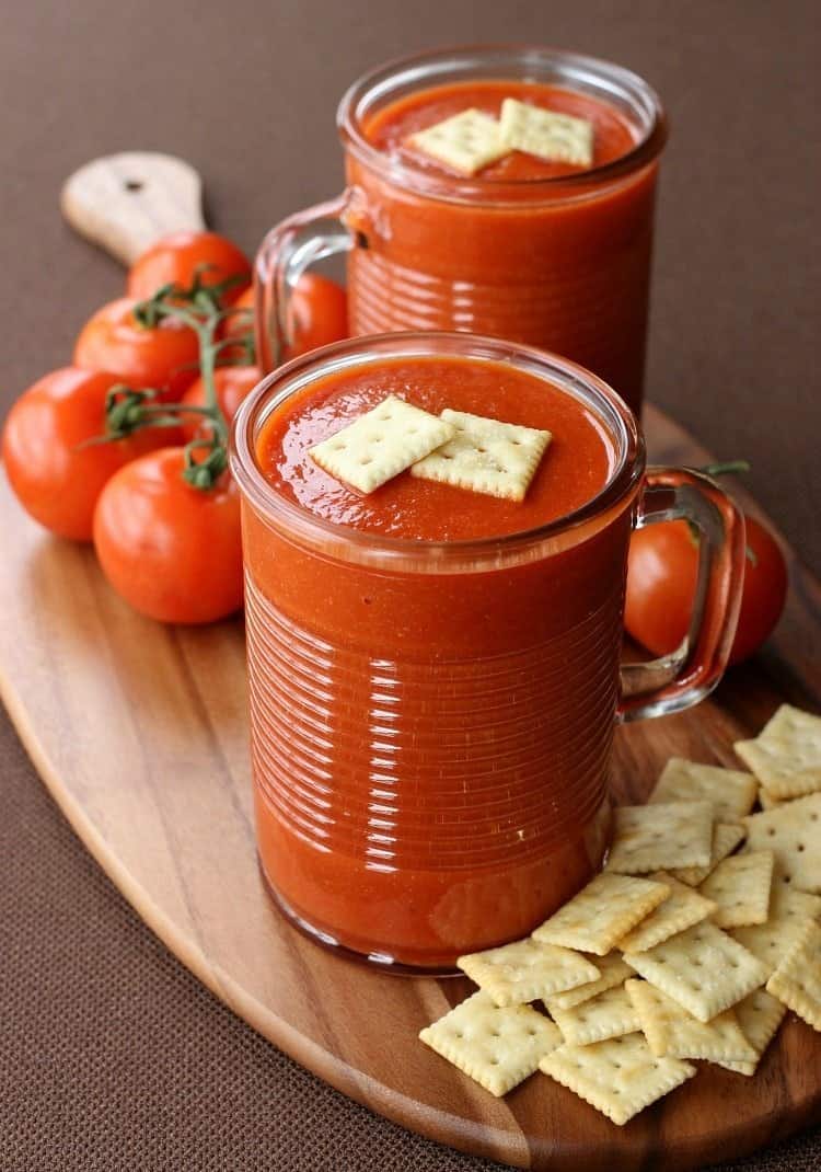 Copycat Campbell's Tomato Soup recipe in a glass soup mug