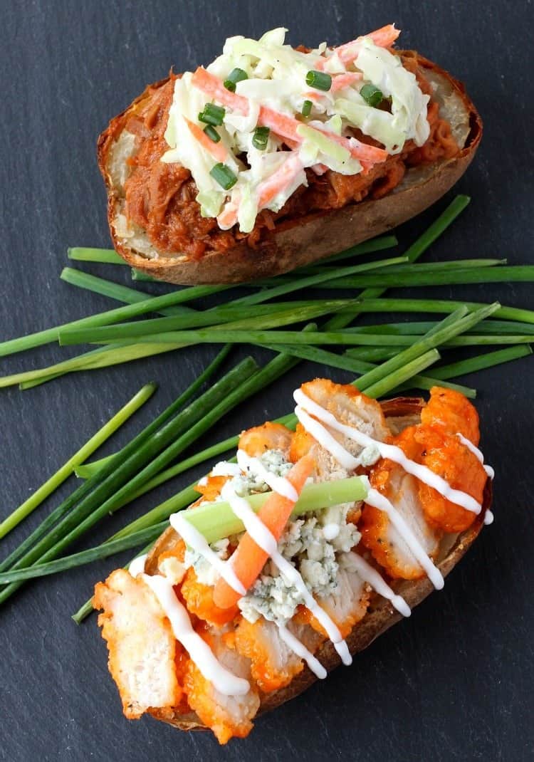 This Potato Skin Bar is a fun party idea for game days! Set out all the toppings and let your guests customize their own potato skins! stuffed-potato-skin-bar-singles