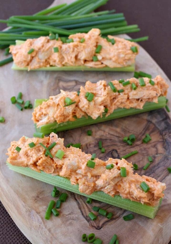 Buffalo Chicken Celery Sticks are a perfect low carb snack!