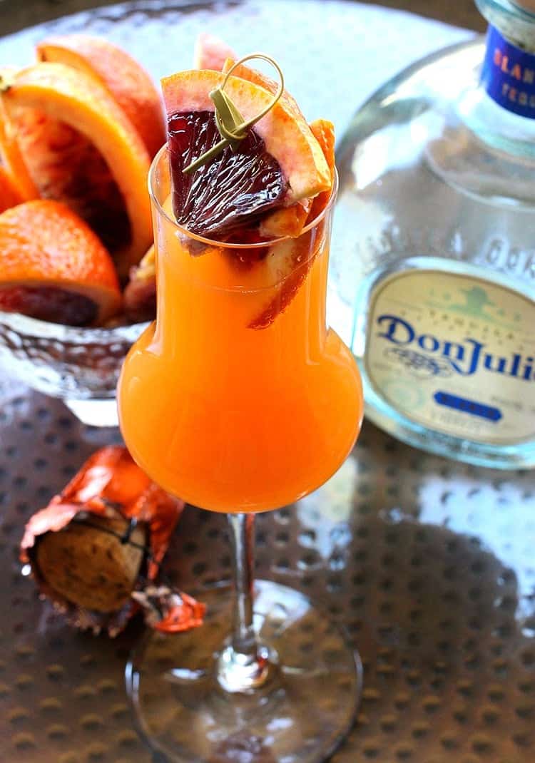 Blood Orange Mimosa is made with tequila