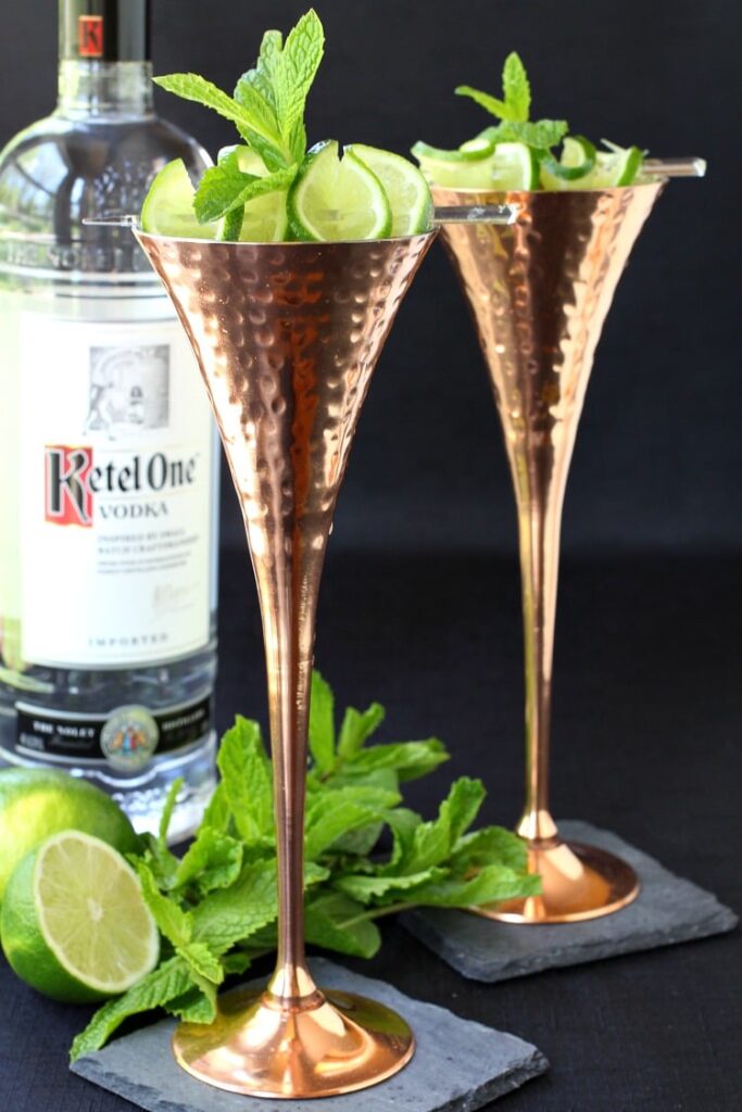 Champagne Moscow Mule featured with vodka bottle