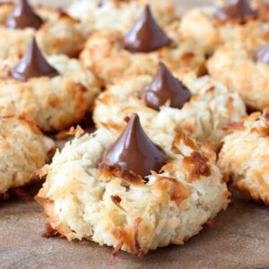 coconut rum cookies with chocolate kiss in the middle