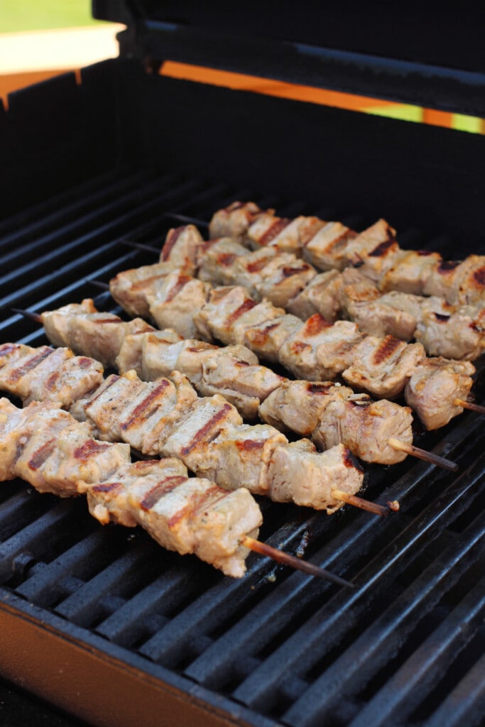 Thai Pork Kabobs have the most delicious sweet and nutty flavor! Wrap in lettuce for easy removal from the skewers and serve with rice! pork kabobs on the grill