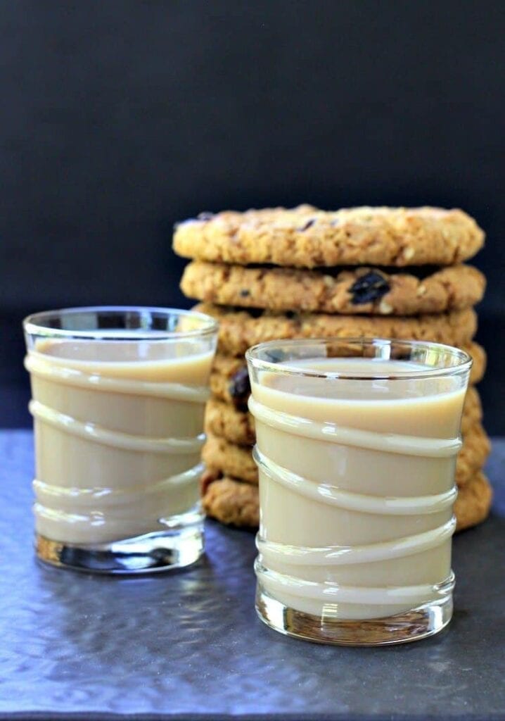 Oatmeal cookie shots with cookies in the background