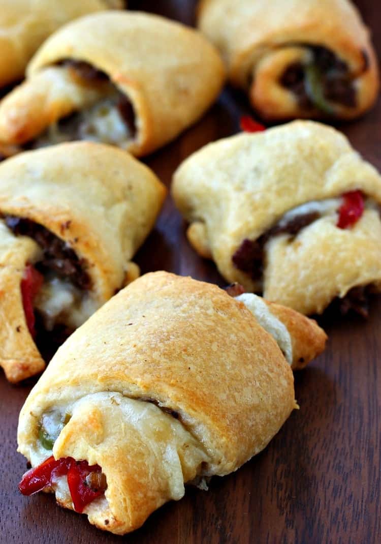 Philly Cheesesteak Crescent Rolls on a wood board