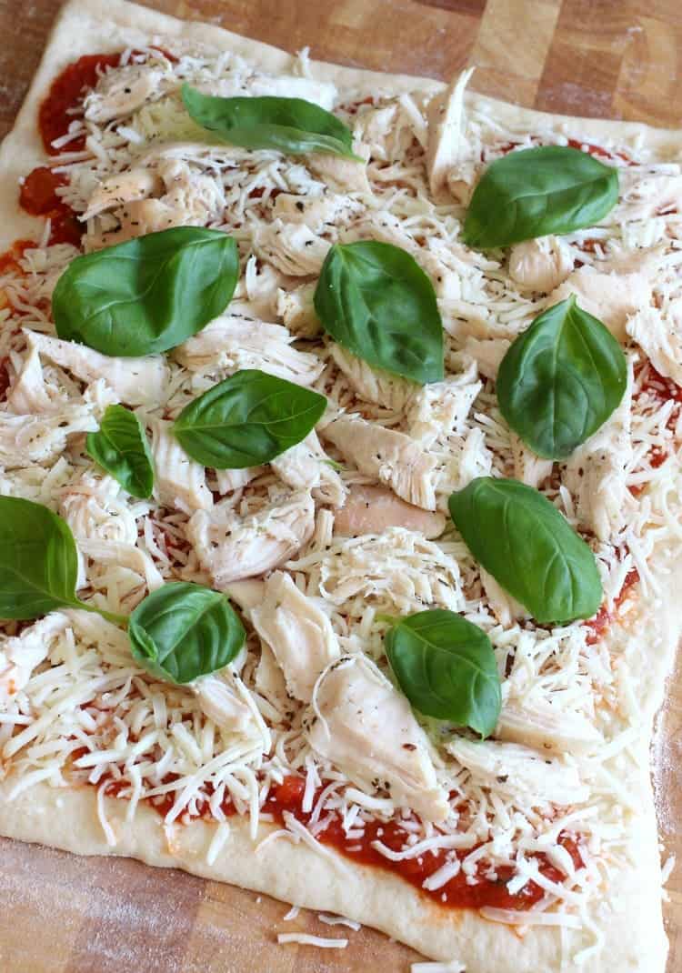 Saucy Chicken Pizza Rolls process with dough