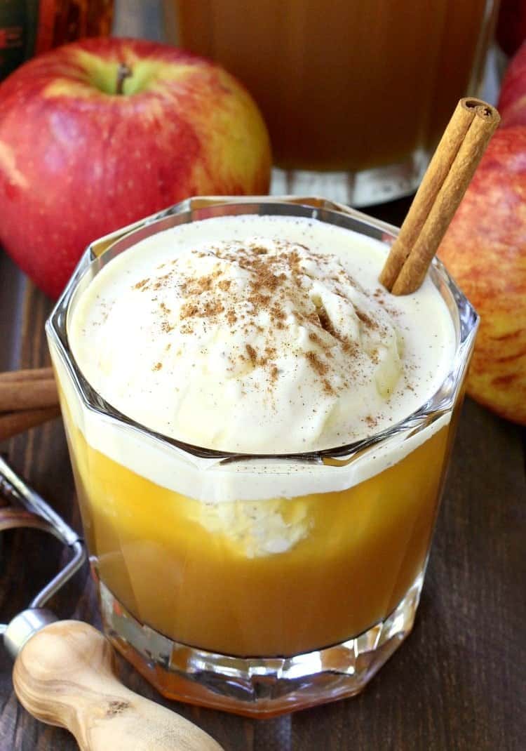 These Easy Thanksgiving Cocktails are going to be perfect for your Thanksgiving gathering! There's a drink recipe on here for everyone! whisky-apple-pie-float-close
