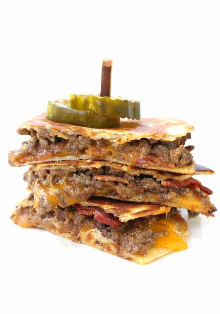 Bacon Cheeseburger Quesadillas are an easy dinner recipe made with bacon and beef