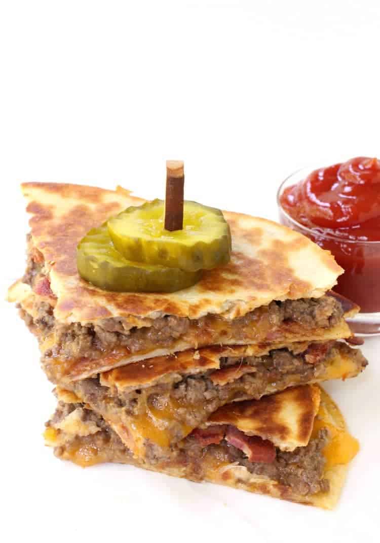 Bacon Cheeseburger Quesadillas are an easy dinner recipe with ground beef and bacon