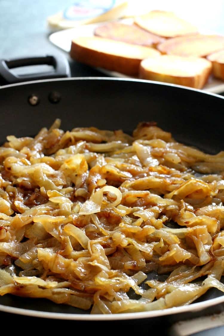 This French Onion Cheeseburger is dripping with gooey cheese and sweet caramelized onions. Serve on Texas toast for an extra flavor boost! Caramelized onions for French Onion Cheeseburger