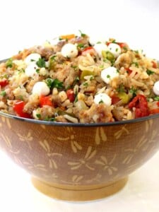 Italian Fried Rice recipe in a brown bowl