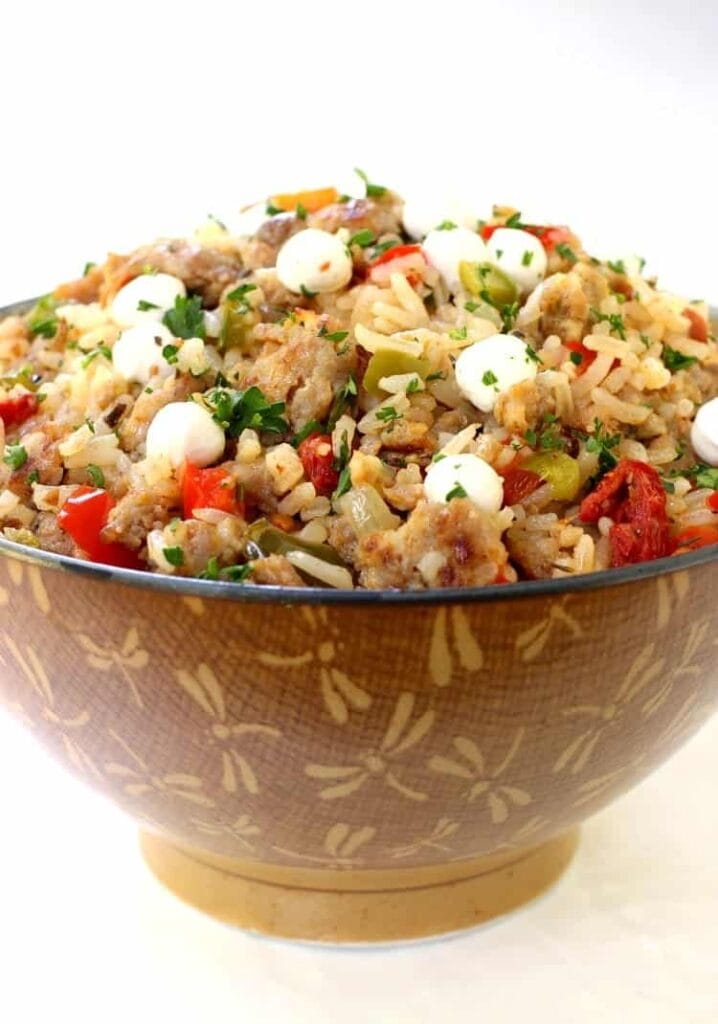 Italian Fried Rice recipe in a brown bowl