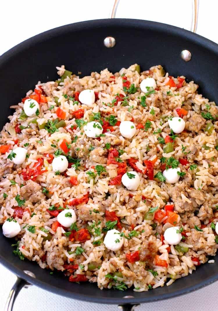 Italian Fried Rice is a fried rice recipe that has sausage, cheese and peppers